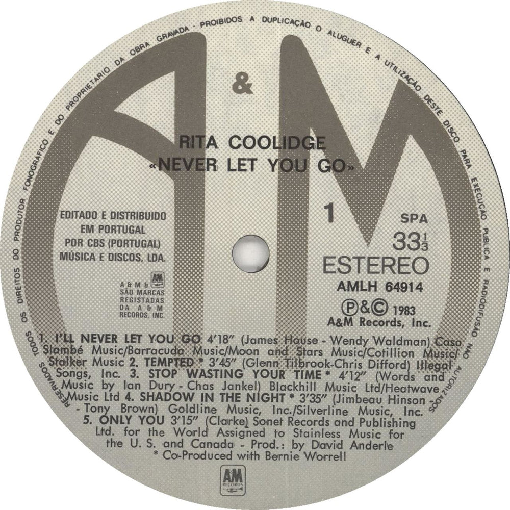 Rita Coolidge Never Let You Go Portugese vinyl LP album (LP record)