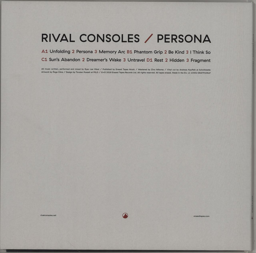 Rival Consoles Persona UK 2-LP vinyl record set (Double LP Album)