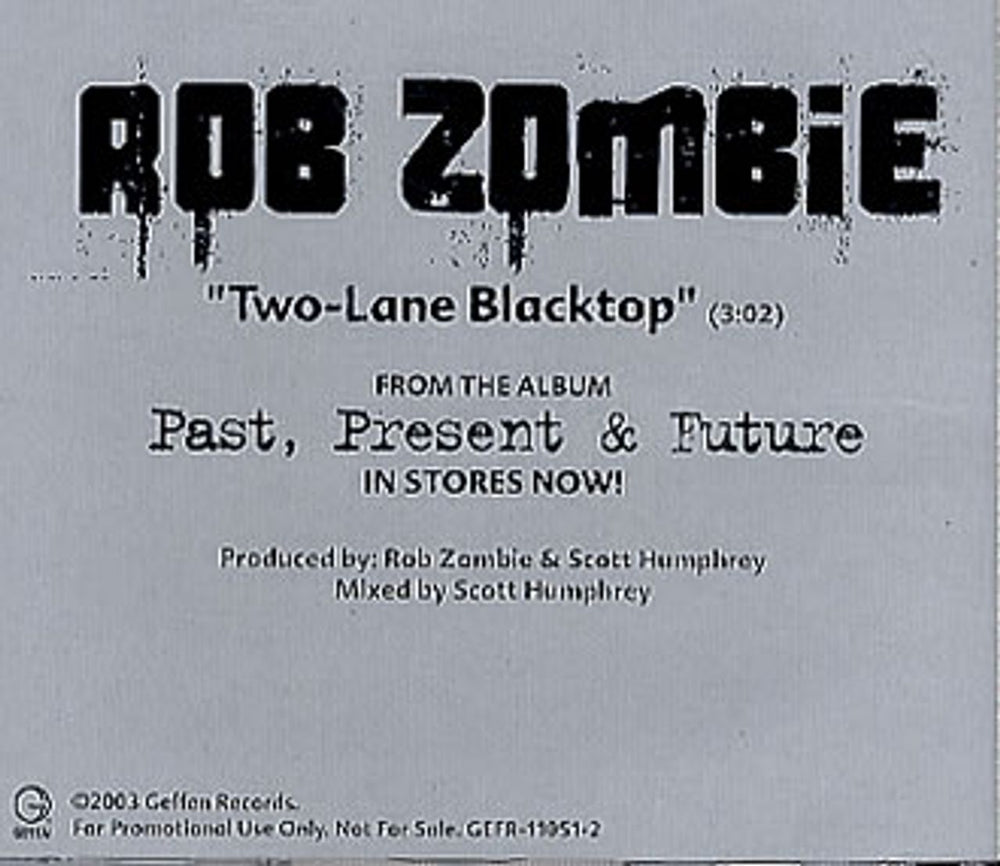Rob Zombie Two-Lane Blacktop US Promo CD single (CD5 / 5") GEFR-11051-2