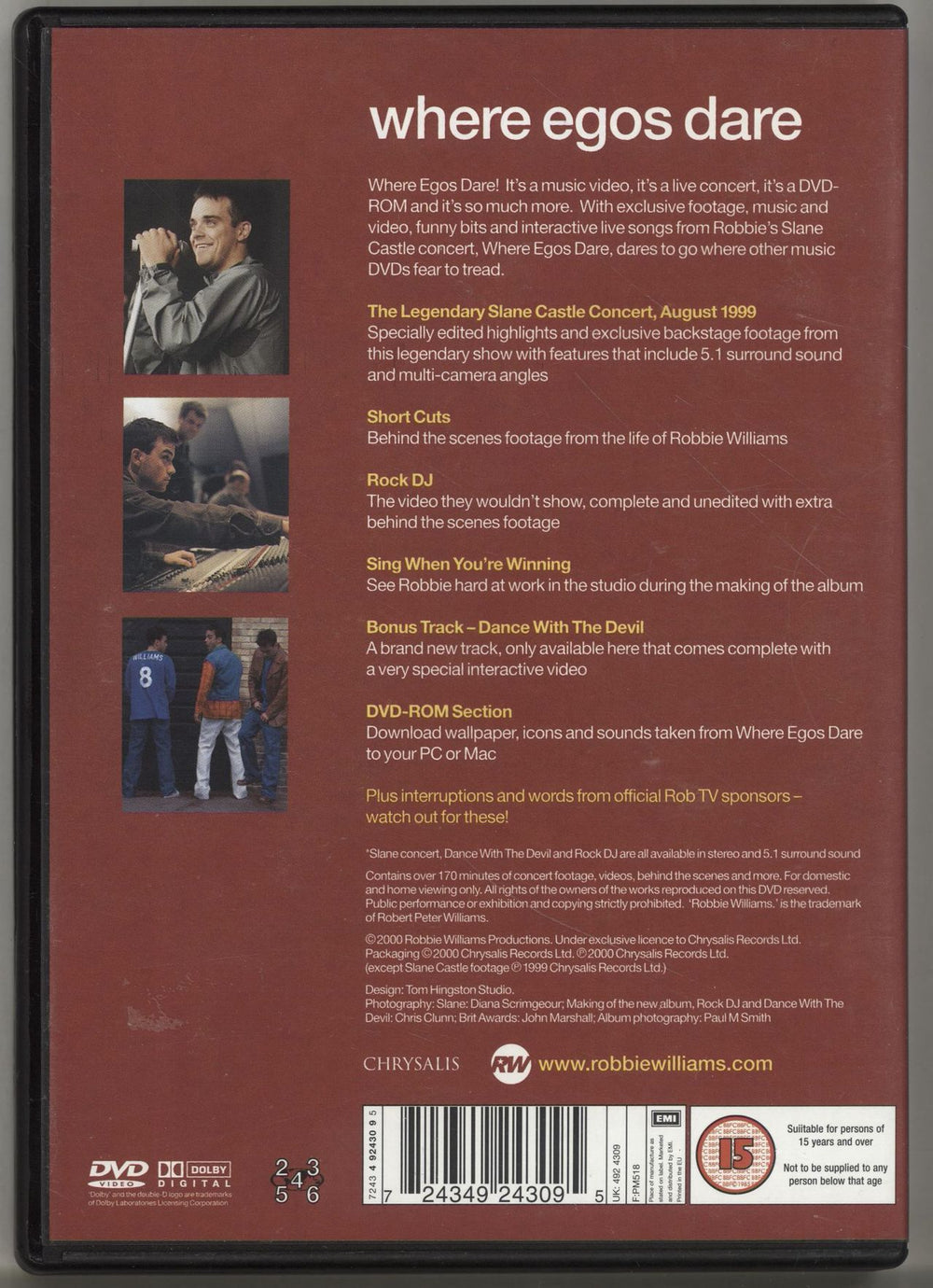 Robbie Williams Where Egos Dare UK DVD RWIDDWH170449