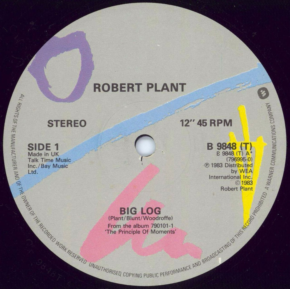 Robert Plant Big Log UK 12" vinyl single (12 inch record / Maxi-single) B9848(T)