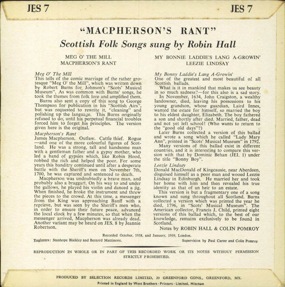 Robin Hall And Jimmie MacGregor Macpherson's Rant UK vinyl LP album (LP record)