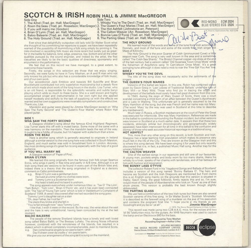 Robin Hall And Jimmie MacGregor Scotch And Irish - Autographed UK vinyl LP album (LP record)