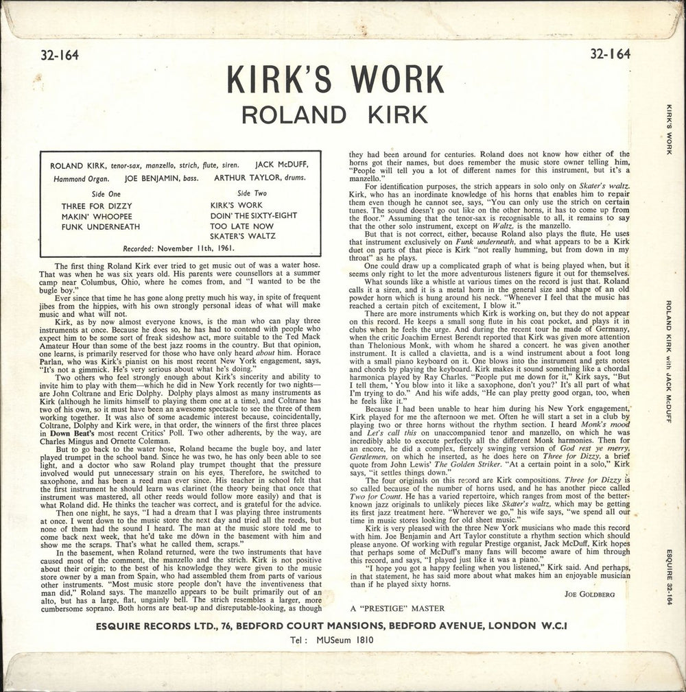 Roland Kirk Kirk's Work UK vinyl LP album (LP record)