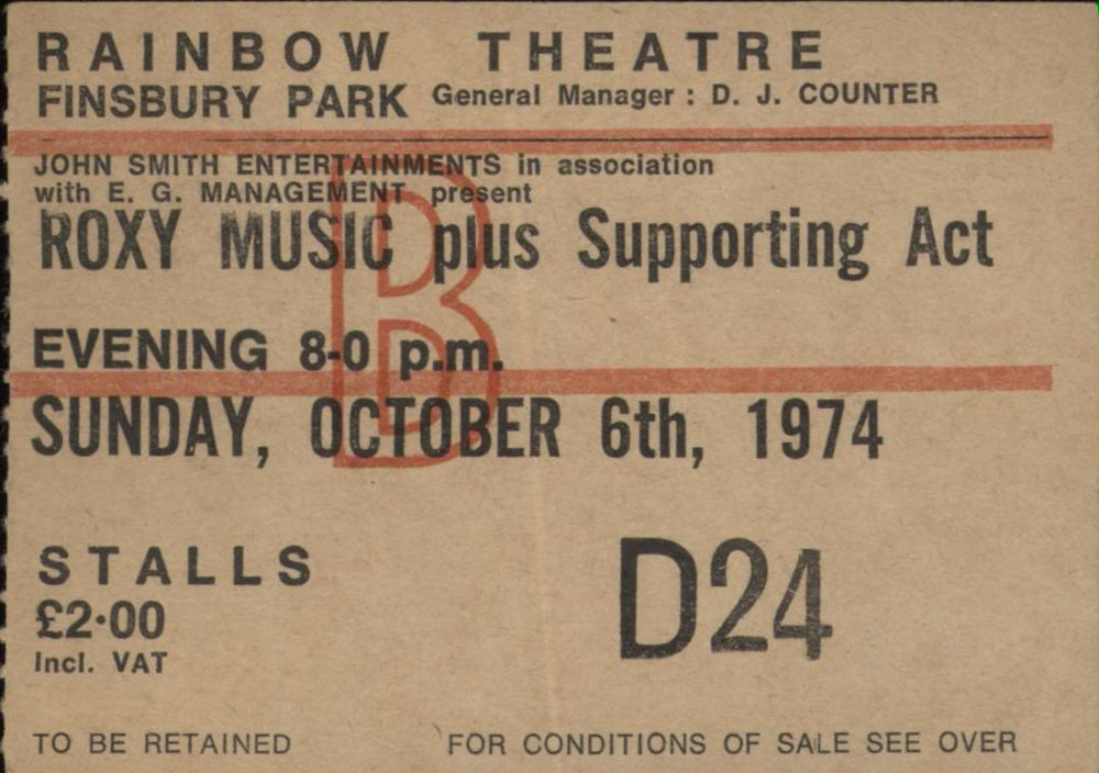 Roxy Music Programme - Autumn 74 & Ticket Stub UK tour programme RXYTRPR345661