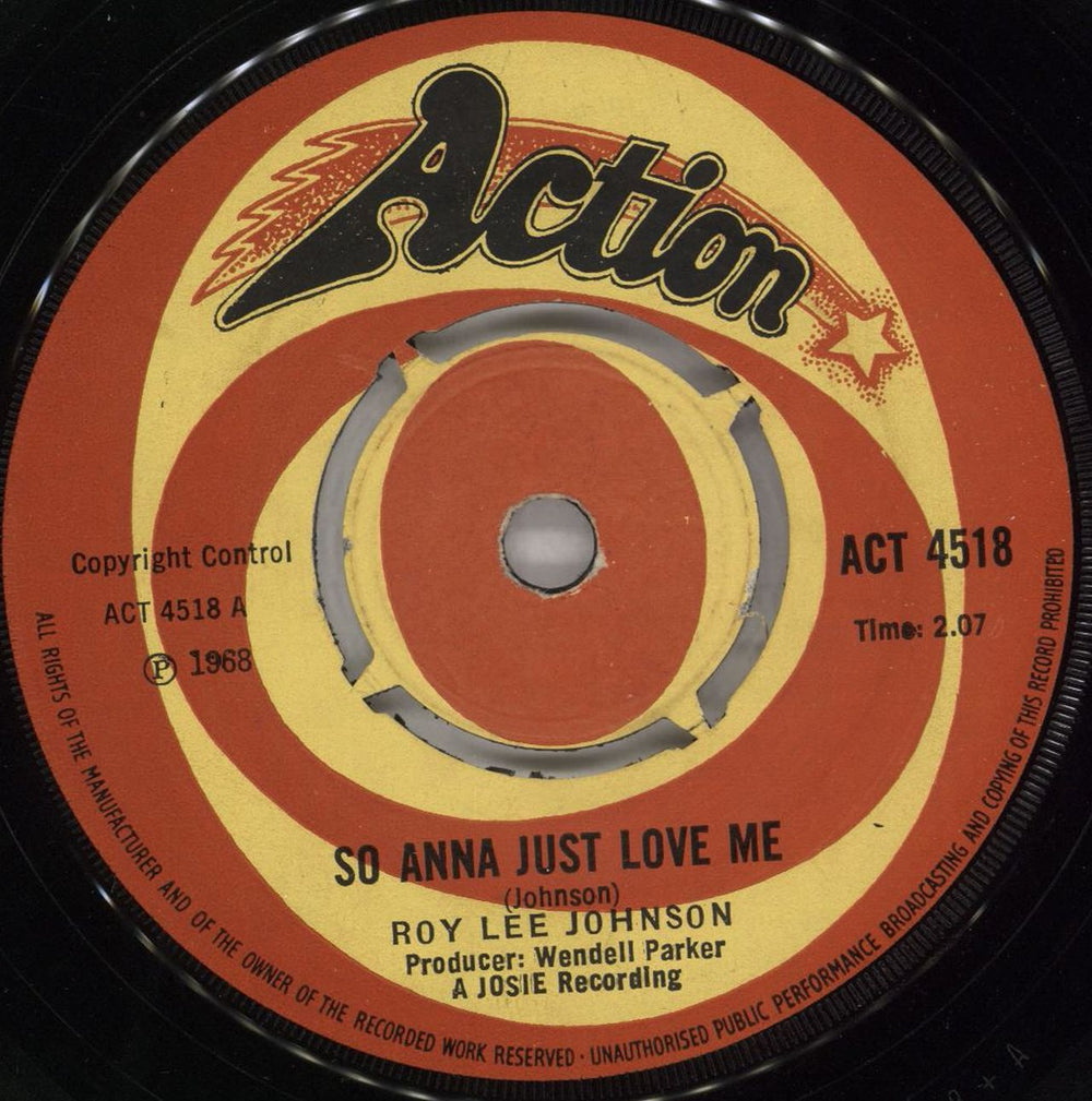 Roy Lee Johnson So Anna Just Love Me UK 7" vinyl single (7 inch record / 45) ACT4518