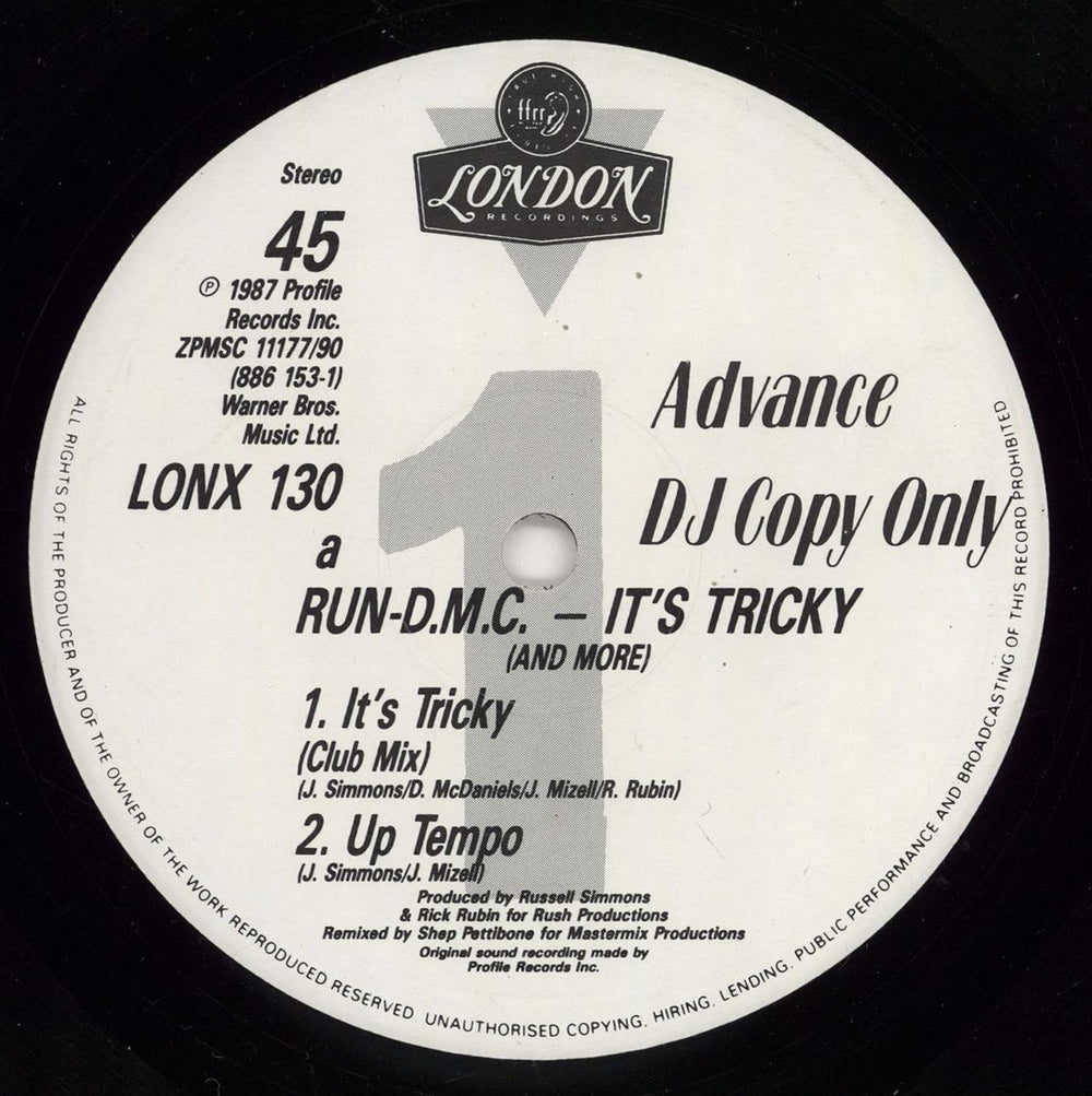 Run DMC It's Tricky (And More) UK Promo 12" vinyl single (12 inch record / Maxi-single) LONX130