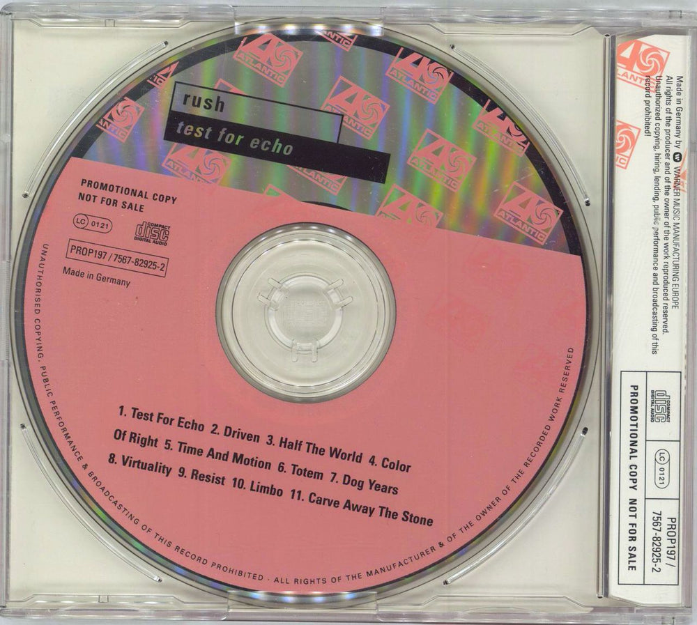 Rush Test For Echo UK Promo CD album (CDLP)