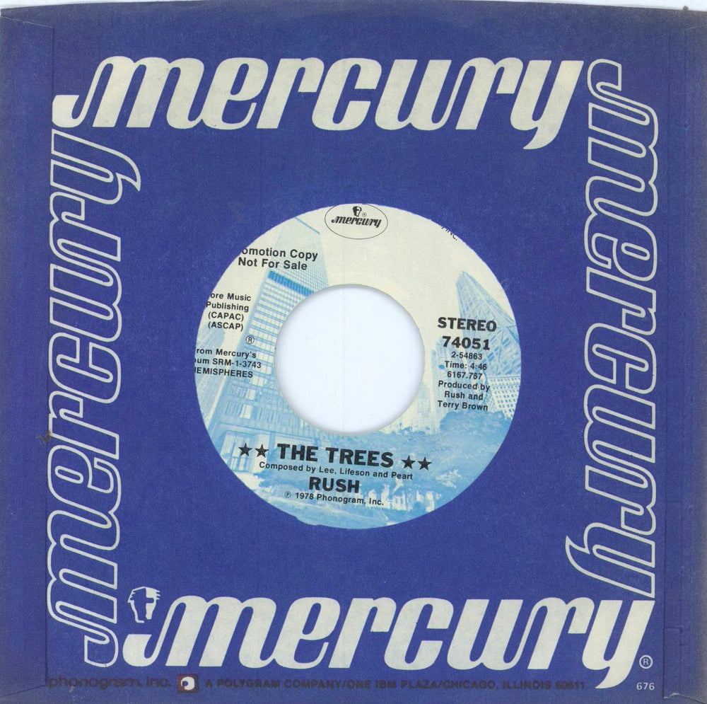 Rush The Trees US Promo 7" vinyl single (7 inch record / 45)