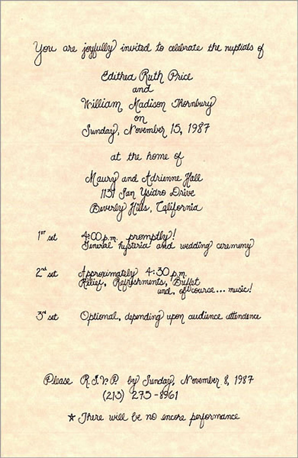 Ruth Price Wedding Invitation US memorabilia WEDDING INVITE LETTER