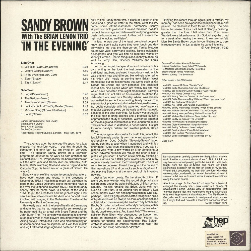 Sandy Brown In The Evening UK vinyl LP album (LP record)