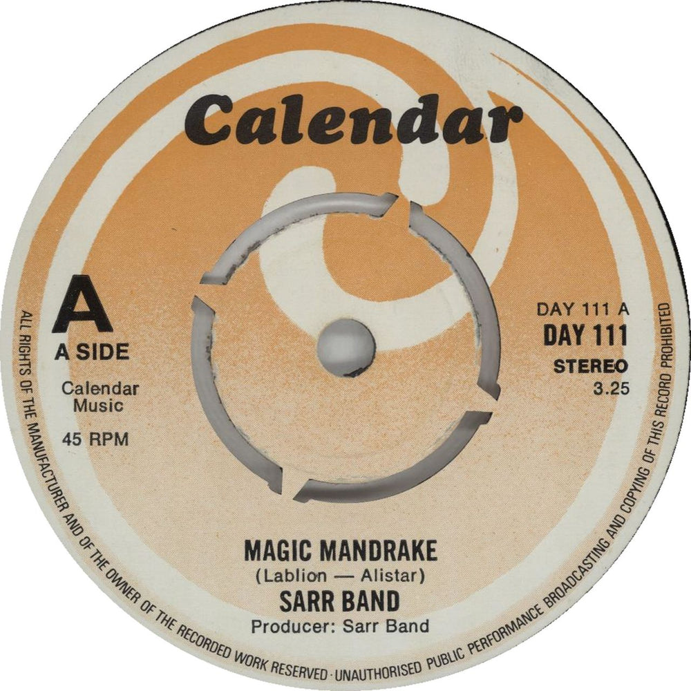 Sarr Band Magic Mandrake UK 7" vinyl single (7 inch record / 45) DAY111