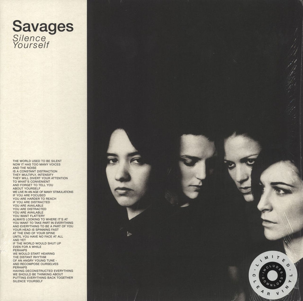 Savages Silence Yourself - Clear Vinyl - Shrink UK vinyl LP album (LP record) OLE-1036-1