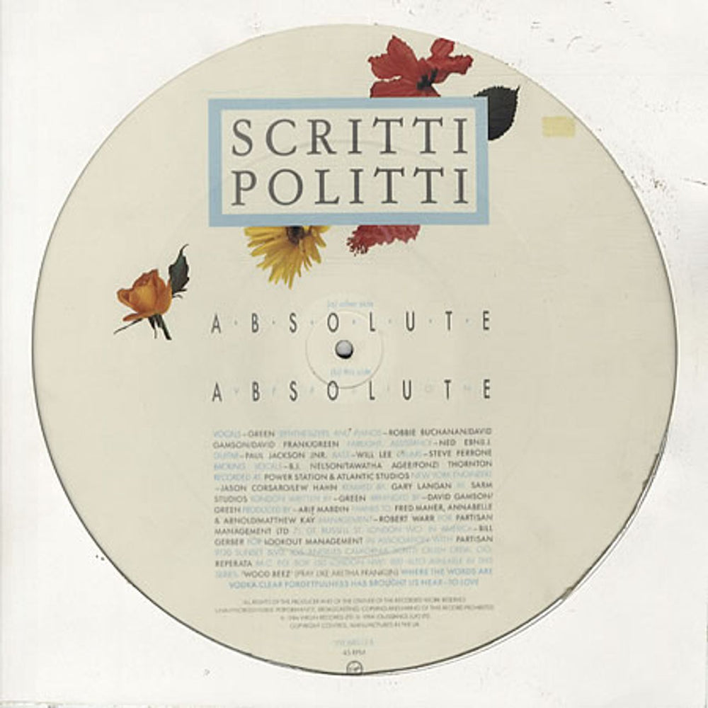 Scritti Politti Absolute UK 12" vinyl picture disc (12 inch picture record) SCR2PAB91955