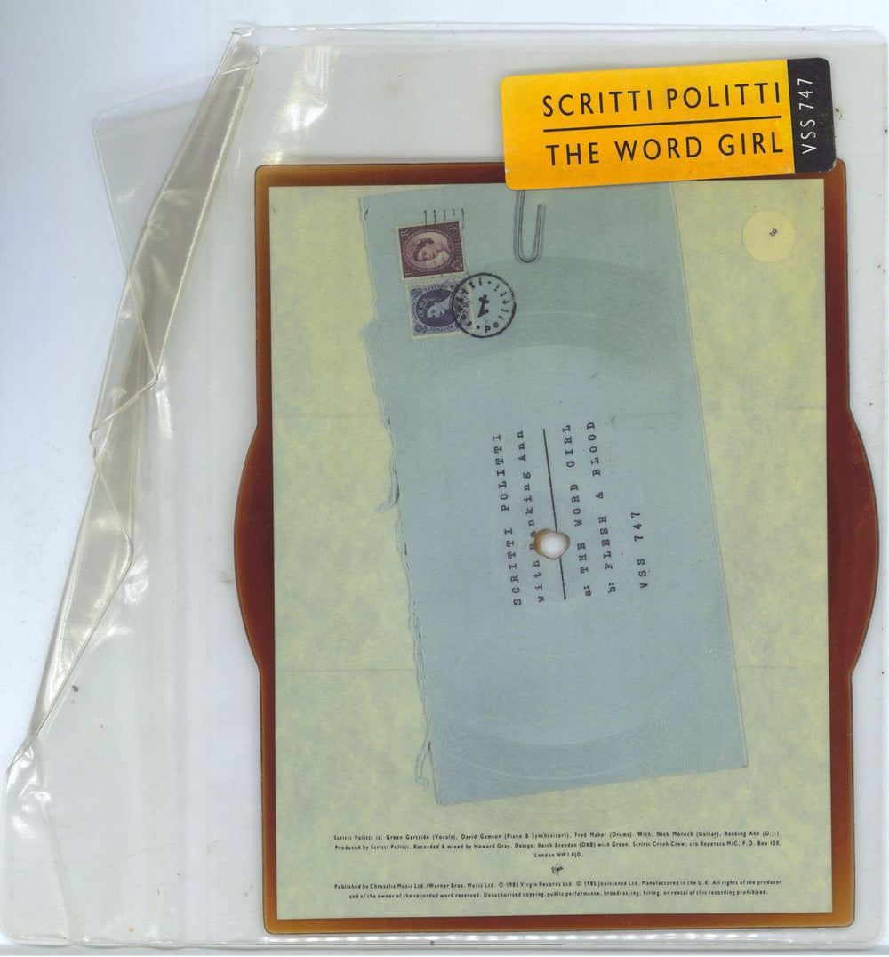 Scritti Politti The Word Girl - Tea-Stained UK shaped picture disc (picture disc vinyl record) VSS747