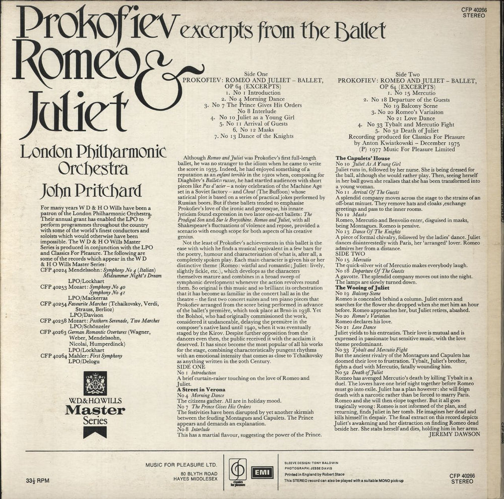 Sergei Prokofiev Prokofiev Excerpts From The Ballet Romeo & Juliet UK vinyl LP album (LP record)