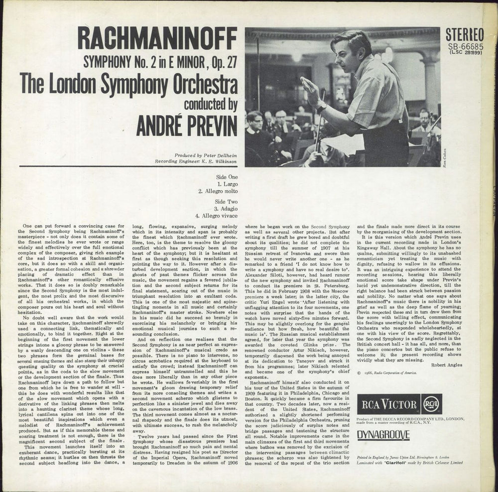 Sergei Rachmaninov Symphony No. 2 UK vinyl LP album (LP record)