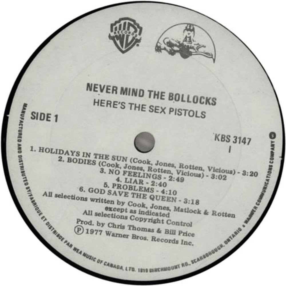 Sex Pistols Never Mind The Bollocks - 2nd Canadian vinyl LP album (LP record) SEXLPNE622886