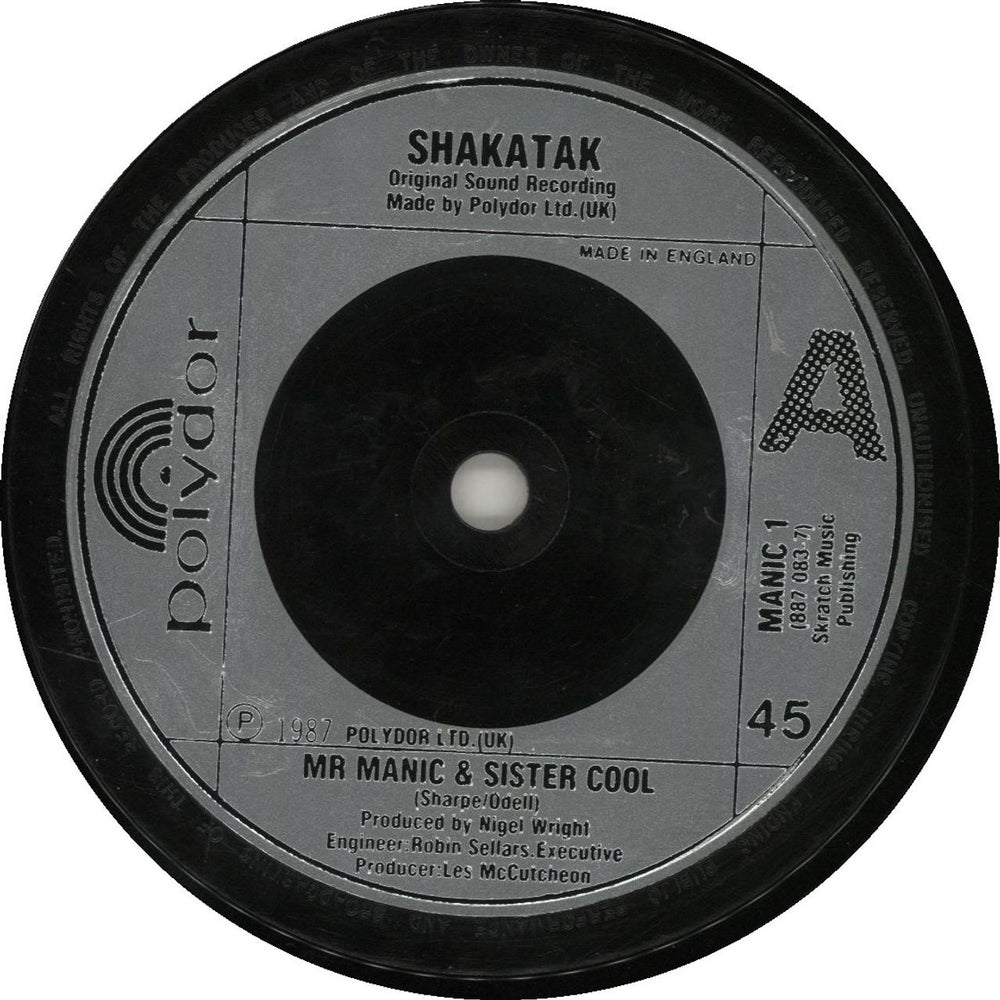 Shakatak Mr Manic & Sister Cool UK 7" vinyl single (7 inch record / 45) MANIC1