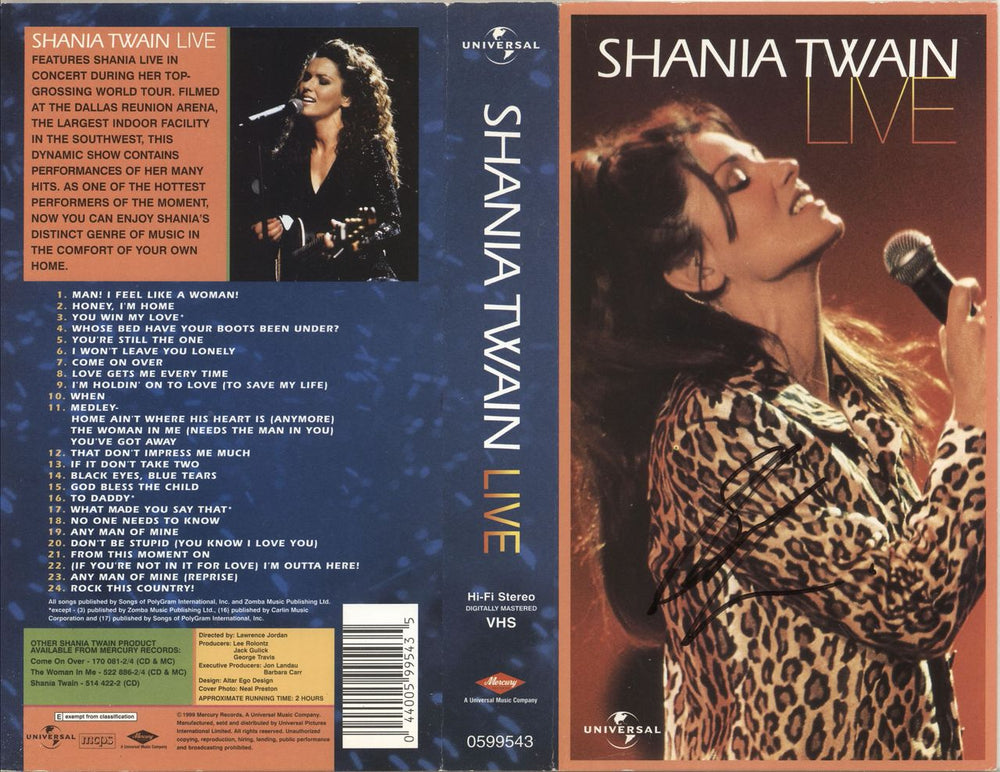 Shania Twain Live - Autographed Insert UK memorabilia SIGNED INSERT