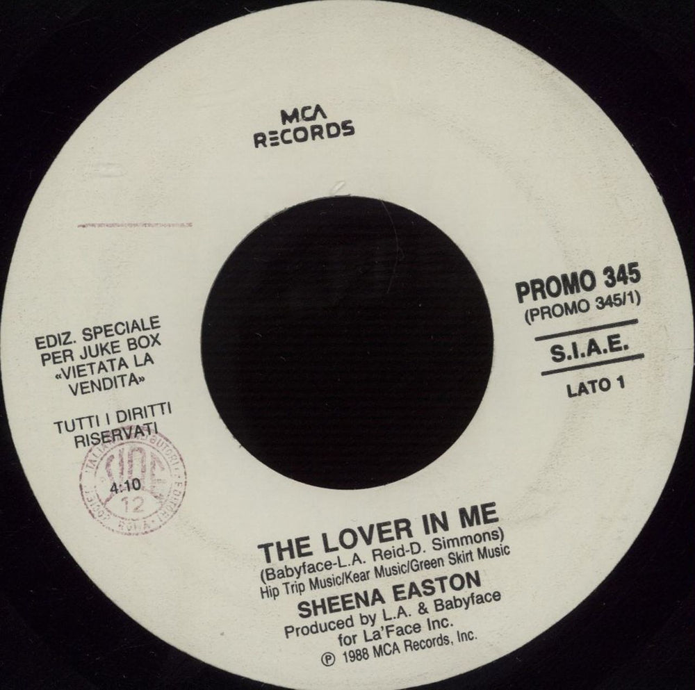 Sheena Easton The Lover In Me / Orinoco Flow - Jukebox Italian Promo 7" vinyl single (7 inch record / 45)