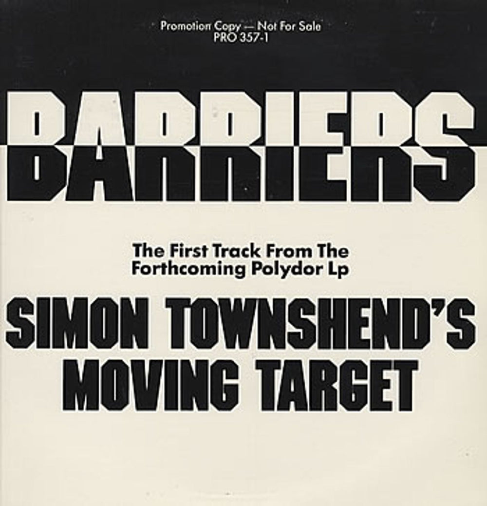 Simon Townshend Barriers - Clear Vinyl US Promo 12" vinyl single (12 inch record / Maxi-single) PRO357-1