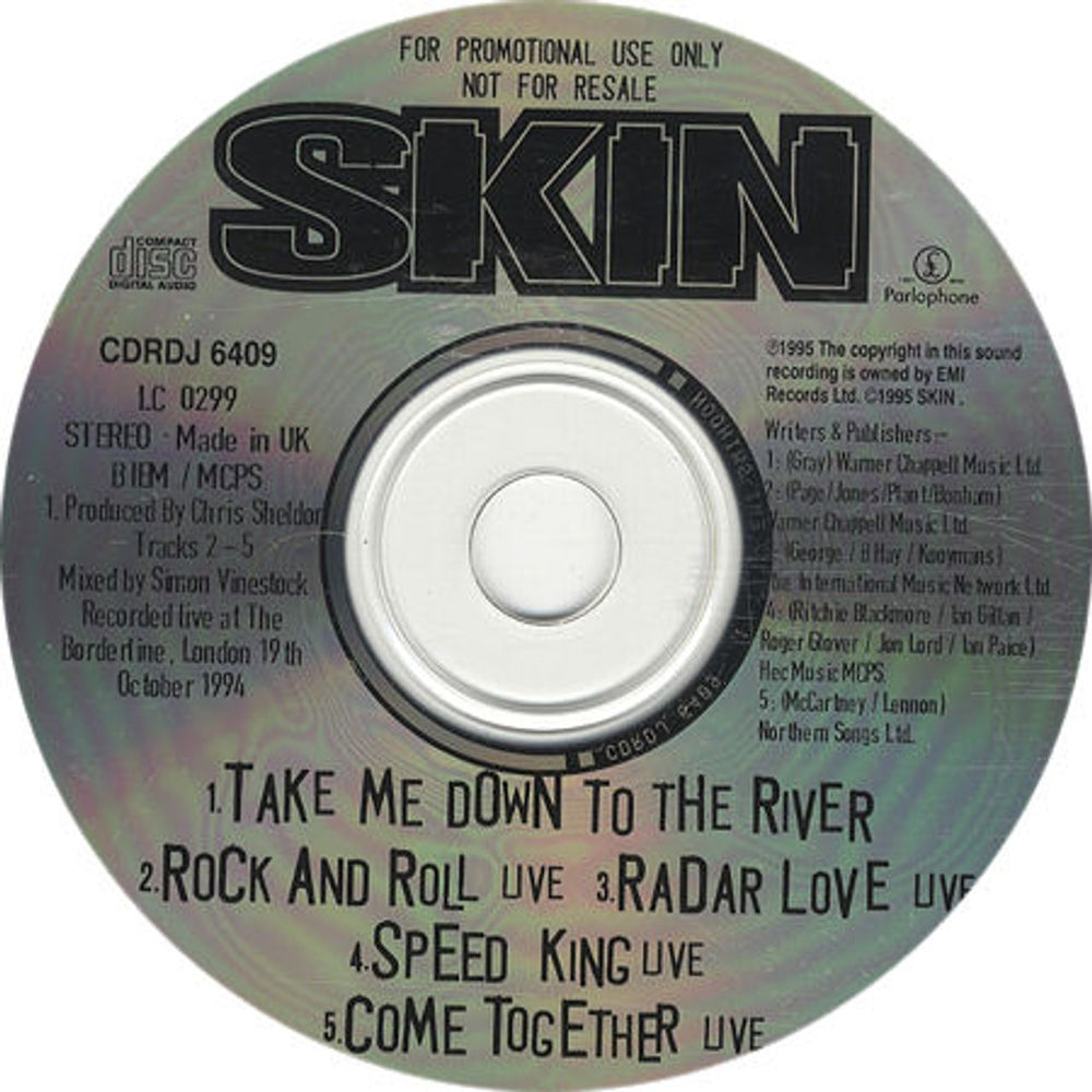 Skin [Rock] Take Me Down To The River + Live UK Promo CD single (CD5 / 5") CDRDJ6409