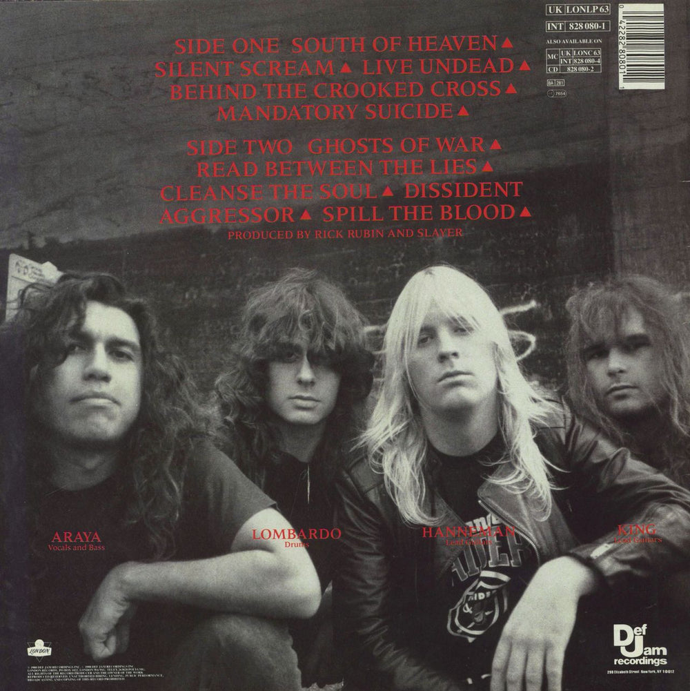 Slayer South Of Heaven - Inner - Hype Stickered - VG UK vinyl LP album (LP record) 042282808011