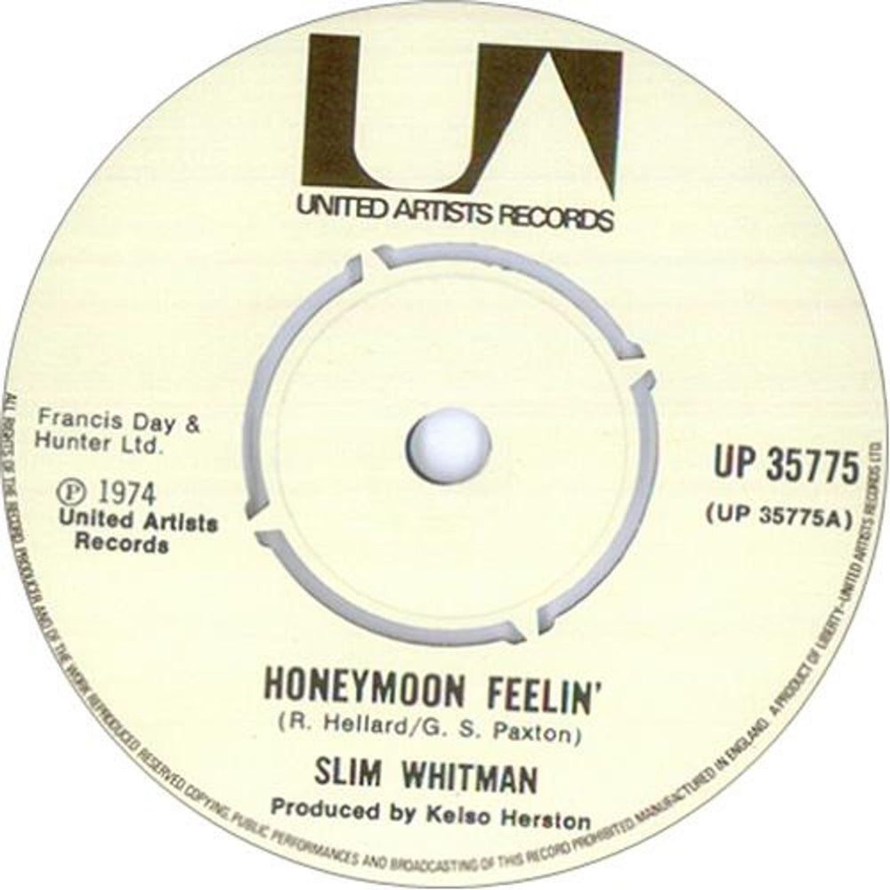 Slim Whitman Honeymoon Feelin' UK 7" vinyl single (7 inch record / 45) UP35775