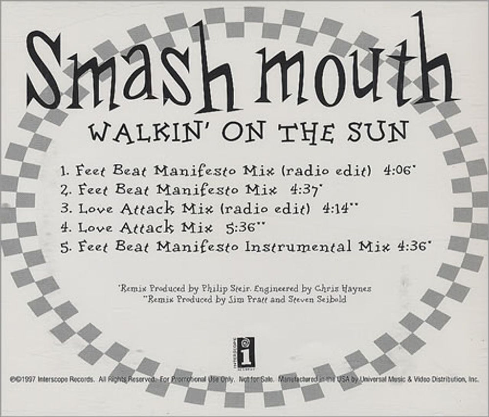 Smash Mouth Walkin' On The Sun Remixes US Promo CD single (CD5 / 5") INT5P-6254