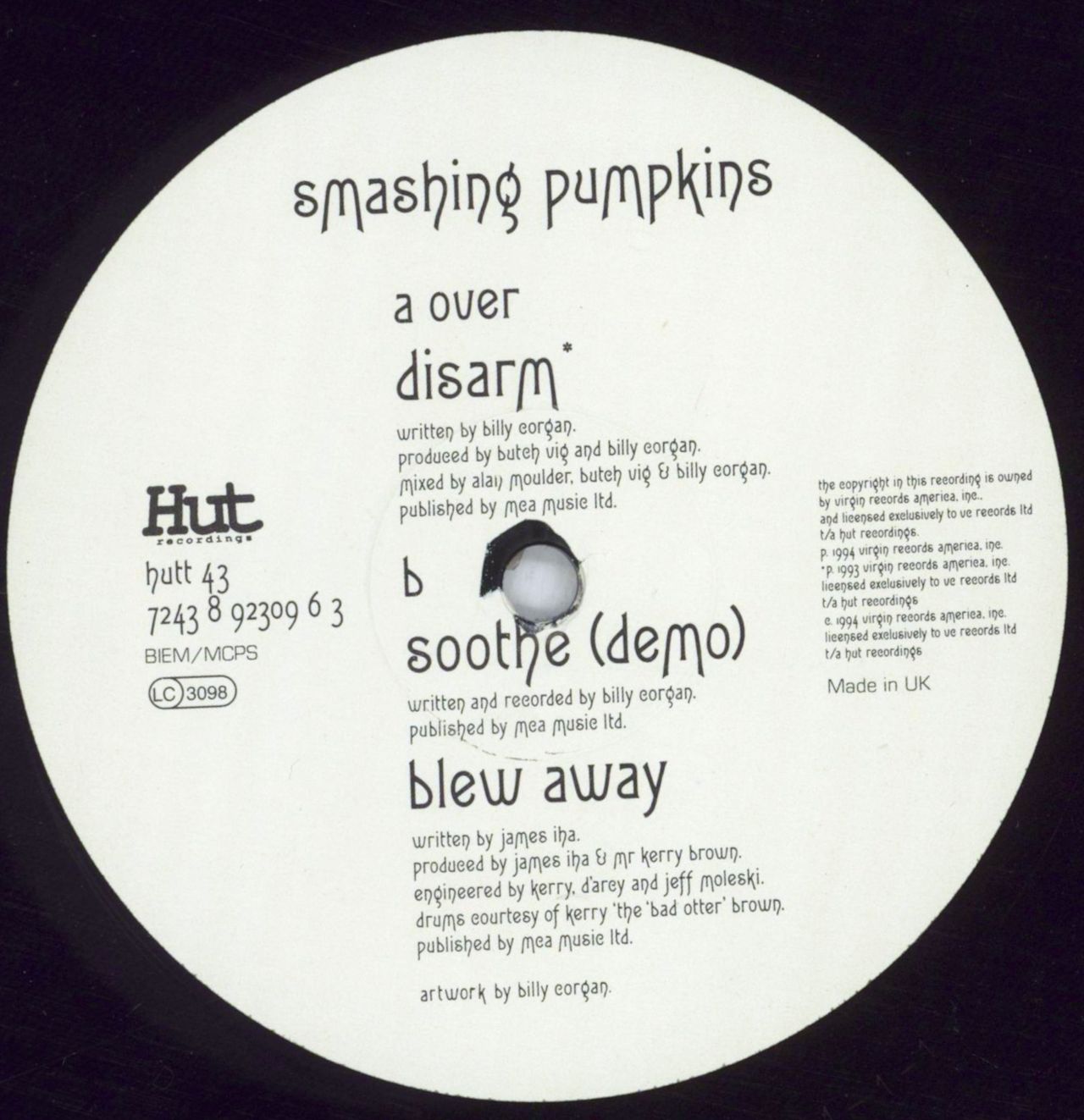 Smashing Pumpkins Disarm - Hype & Promo Stickered UK Promo 12