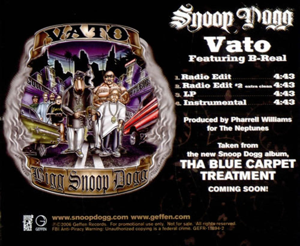 Snoop Doggy Dogg Vato US Promo CD single (CD5 / 5") GEFR-11894-2