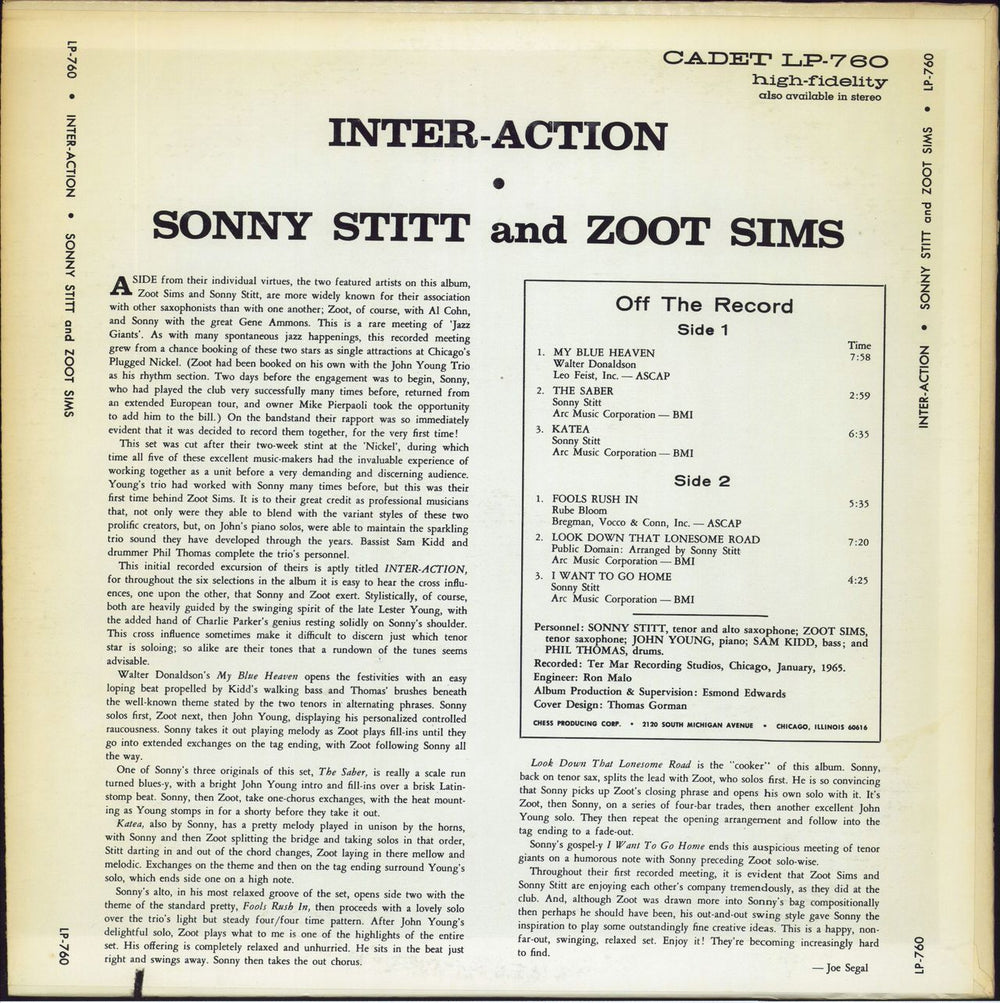 Sonny Stitt Inter-Action US vinyl LP album (LP record)