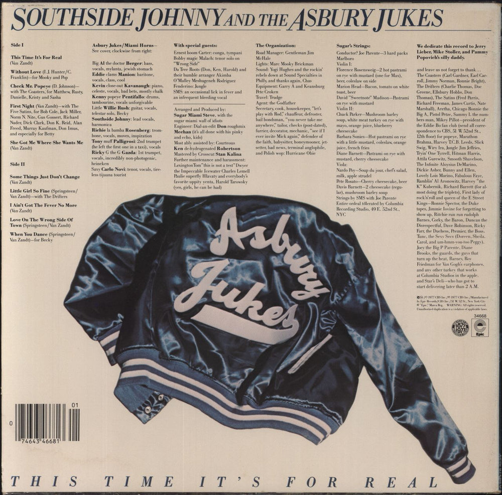 Southside Johnny & The Asbury Jukes This Time It's For Real US vinyl LP album (LP record)