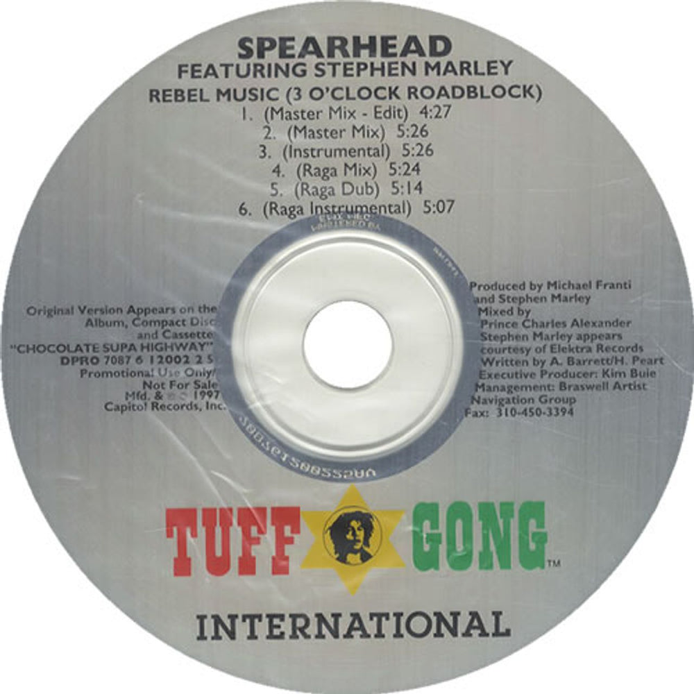 Spearhead Rebel Music (3 O'Clock Roadblock) US Promo CD single (CD5 / 5") DPRO6120022