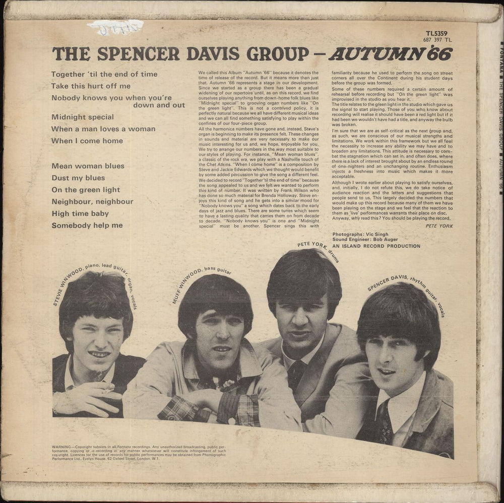 Spencer Davis Group Autumn '66 - 1st - VG UK vinyl LP album (LP record)