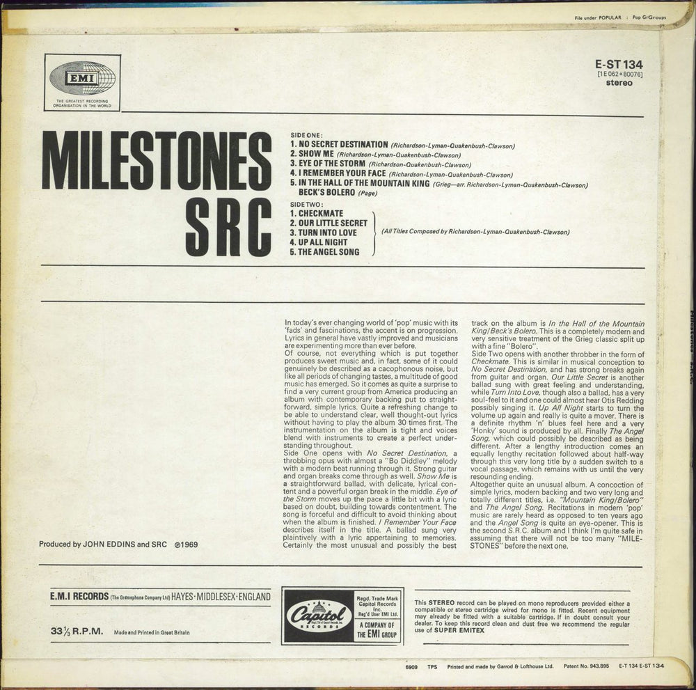 SRC Milestones UK vinyl LP album (LP record)