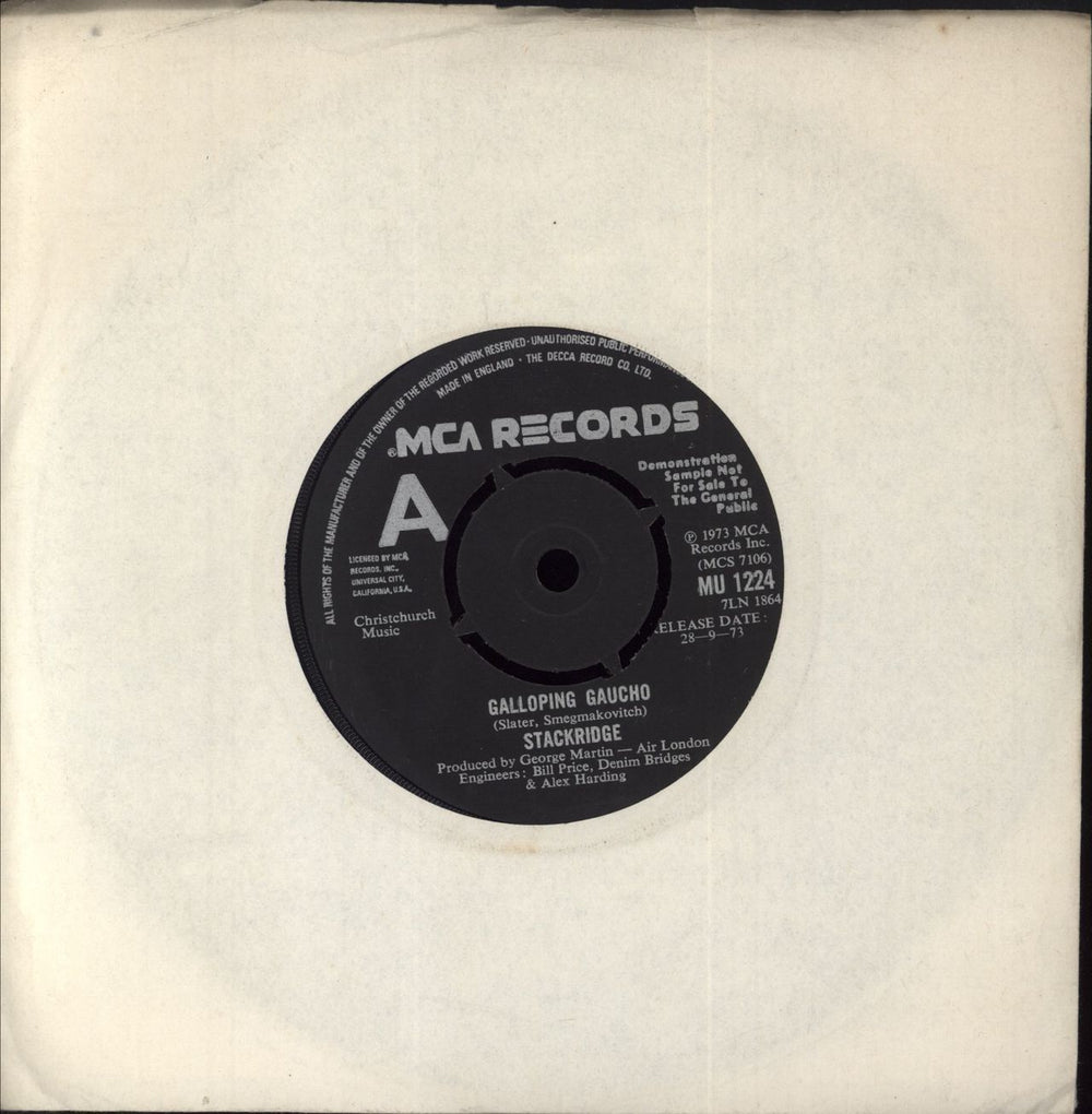 Stackridge Galloping Gaucho UK Promo 7" vinyl single (7 inch record / 45) MU1224