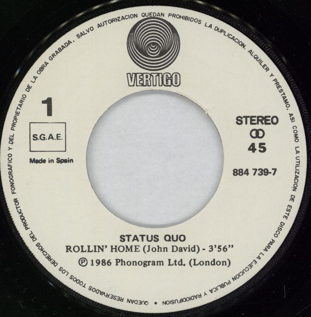 Status Quo Rollin' Home - P/S Spanish 7" vinyl single (7 inch record / 45) QUO07RO763590