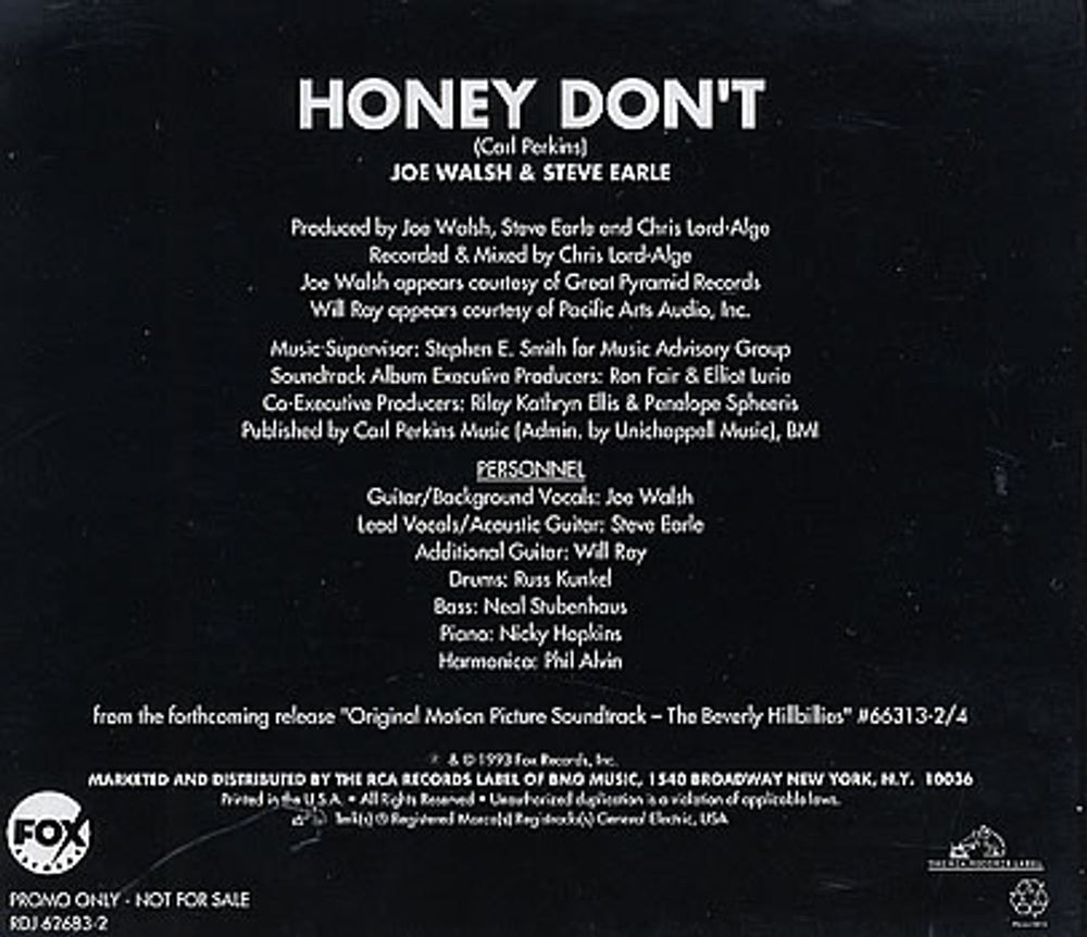 Steve Earle Honey Don't US Promo CD single (CD5 / 5") EALC5HO352867