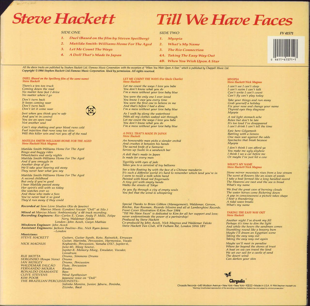 Steve Hackett Till We Have Faces US vinyl LP album (LP record)