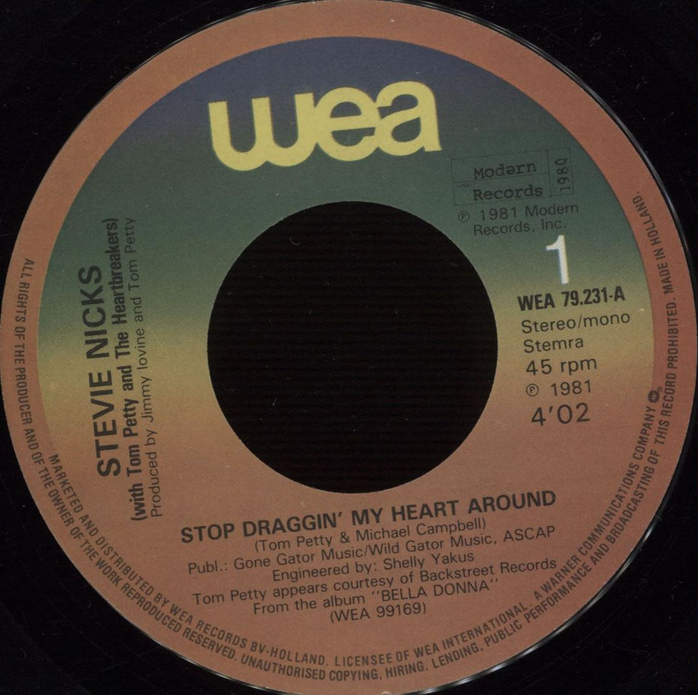 Stevie Nicks Stop Draggin' My Heart Around Dutch 7" vinyl single (7 inch record / 45) NIC07ST666961