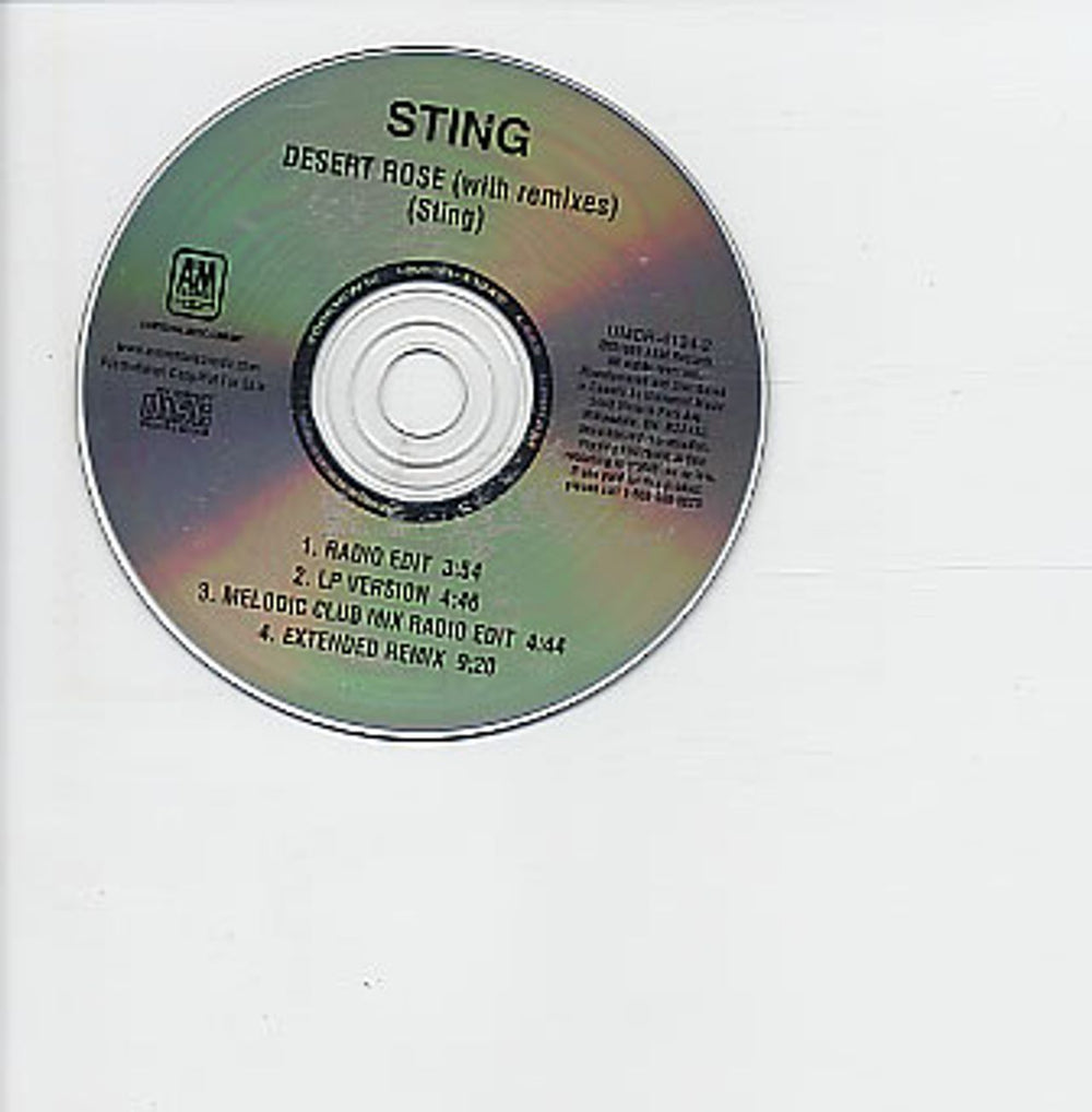 Sting Desert Rose - With Remixes Canadian Promo CD single (CD5 / 5") UMCR-4134-2