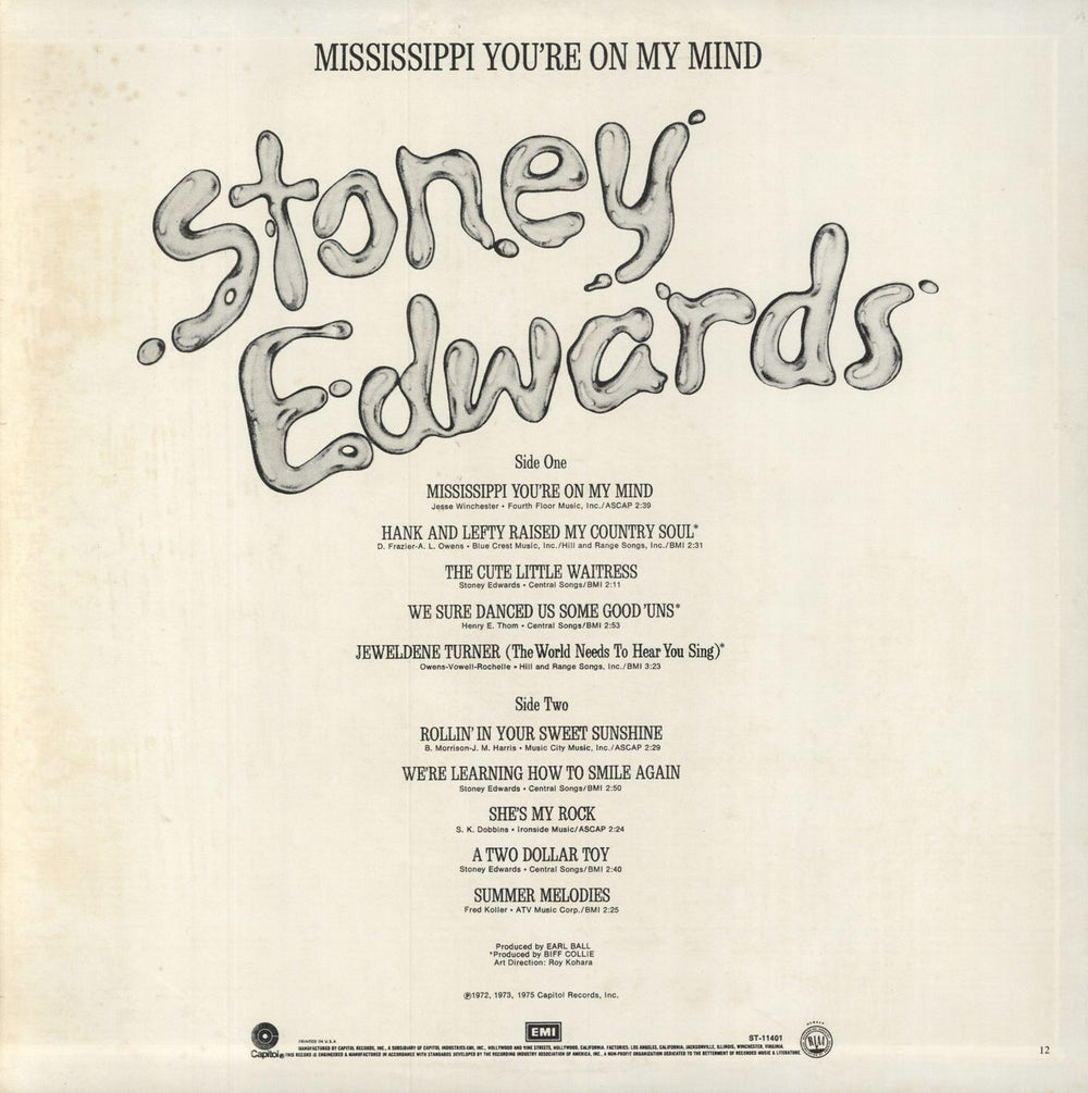 Stoney Edwards Mississippi You're On My Mind US vinyl LP album (LP record)