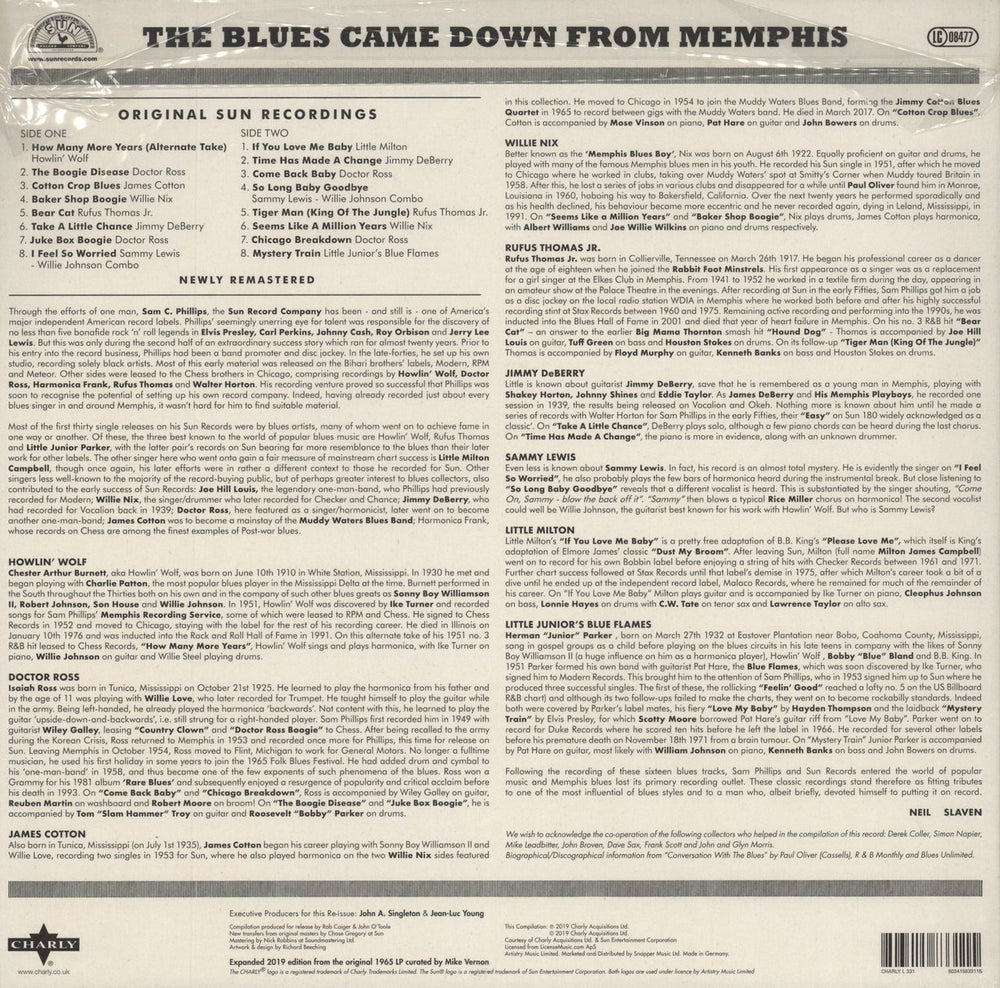 Sun Records The Blues Came Down From Memphis UK vinyl LP album (LP record) 803415833115