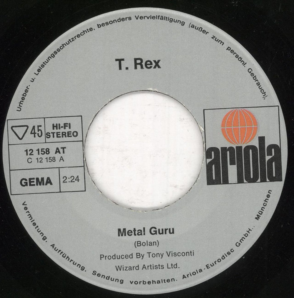 T-Rex / Tyrannosaurus Rex Metal Guru German 7" vinyl single (7 inch record / 45) REX07ME731042