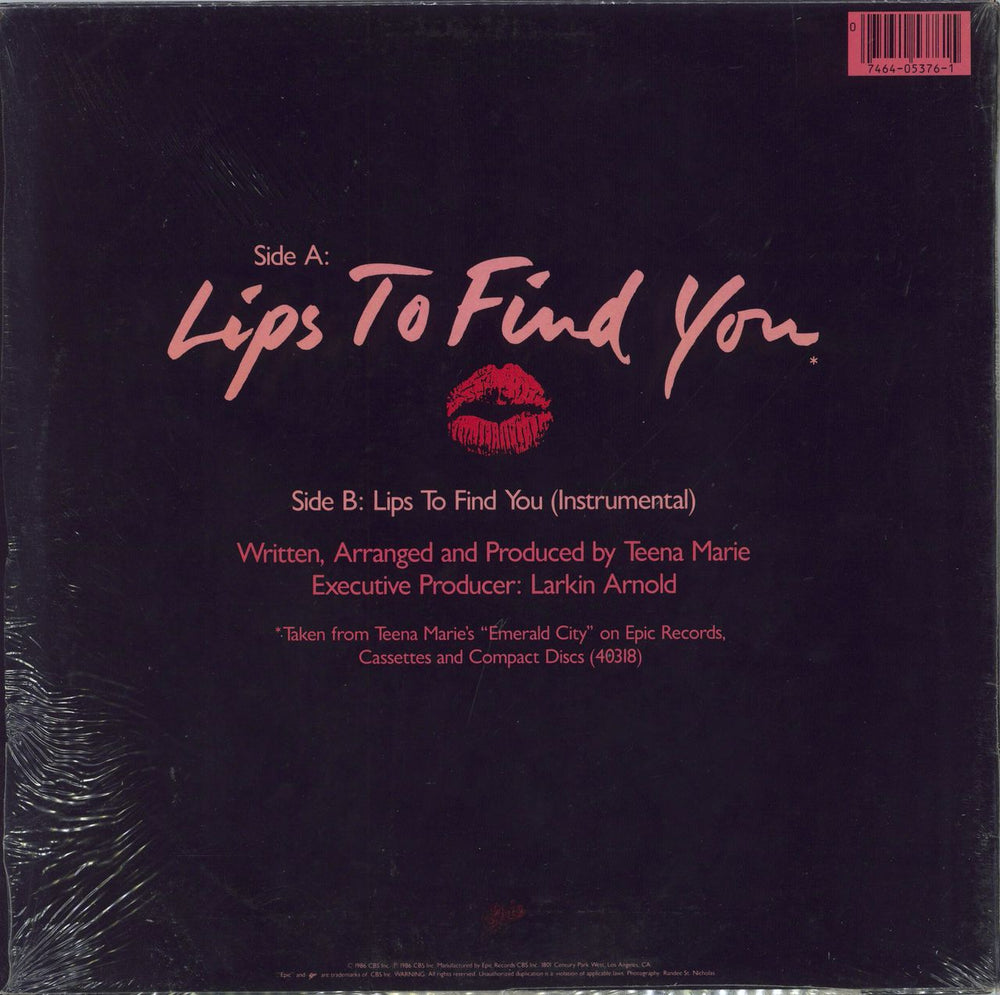 Teena Marie Lips To Find You (Lips 2 Find U) - shrink US 12" vinyl single (12 inch record / Maxi-single) 49-05376