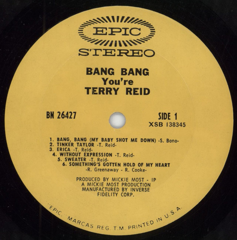 Terry Reid Bang, Bang You're Terry Reid - 1st US vinyl LP album (LP record) YEILPBA397205