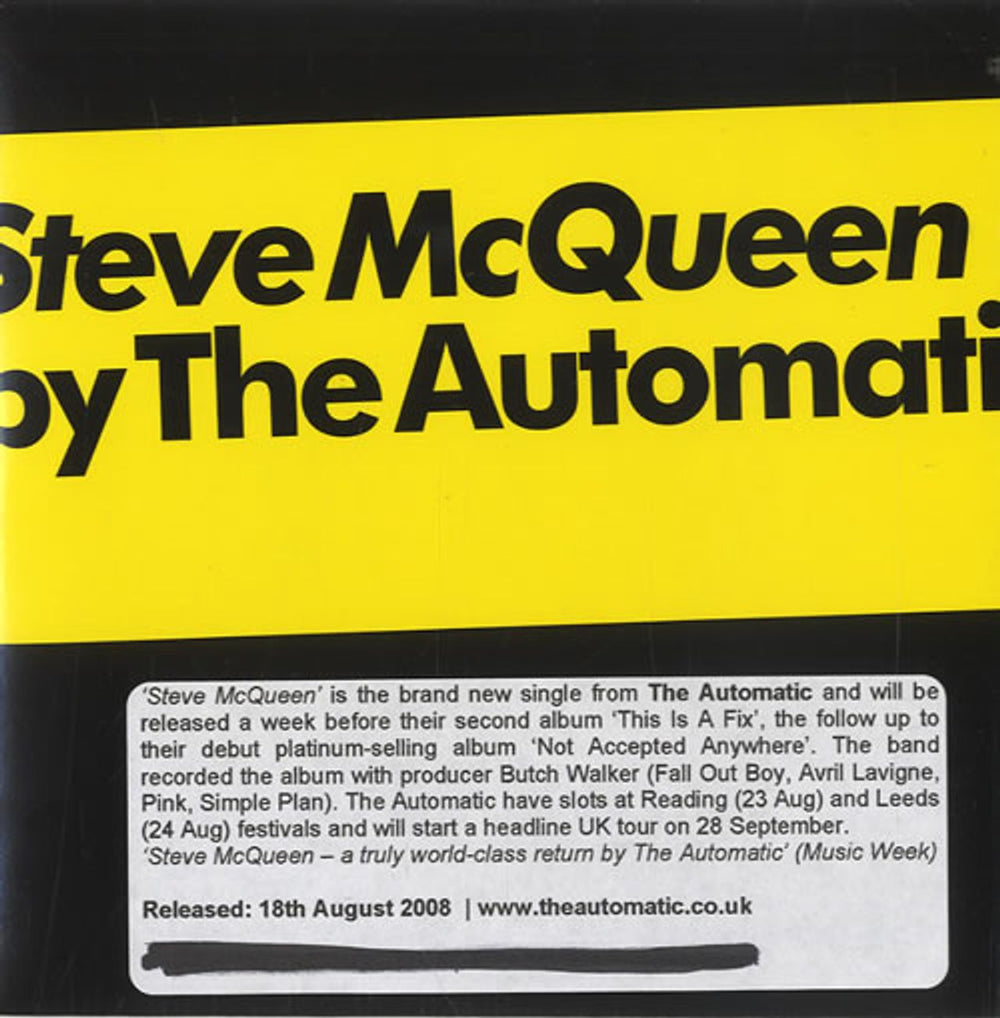 The Automatic Steve McQueen UK Promo CD single (CD5 / 5") BUN139CDP