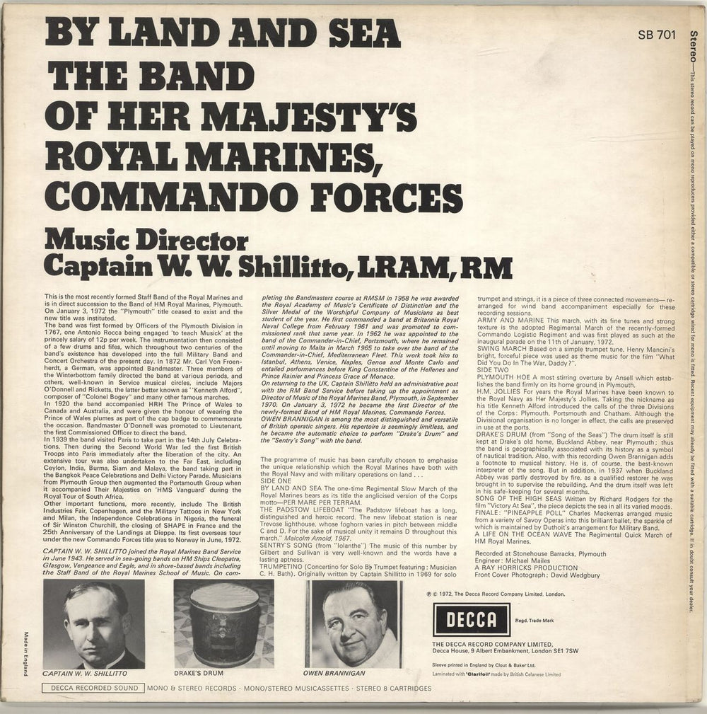 The Band Of H.M. Royal Marines By Land And Sea UK vinyl LP album (LP record)